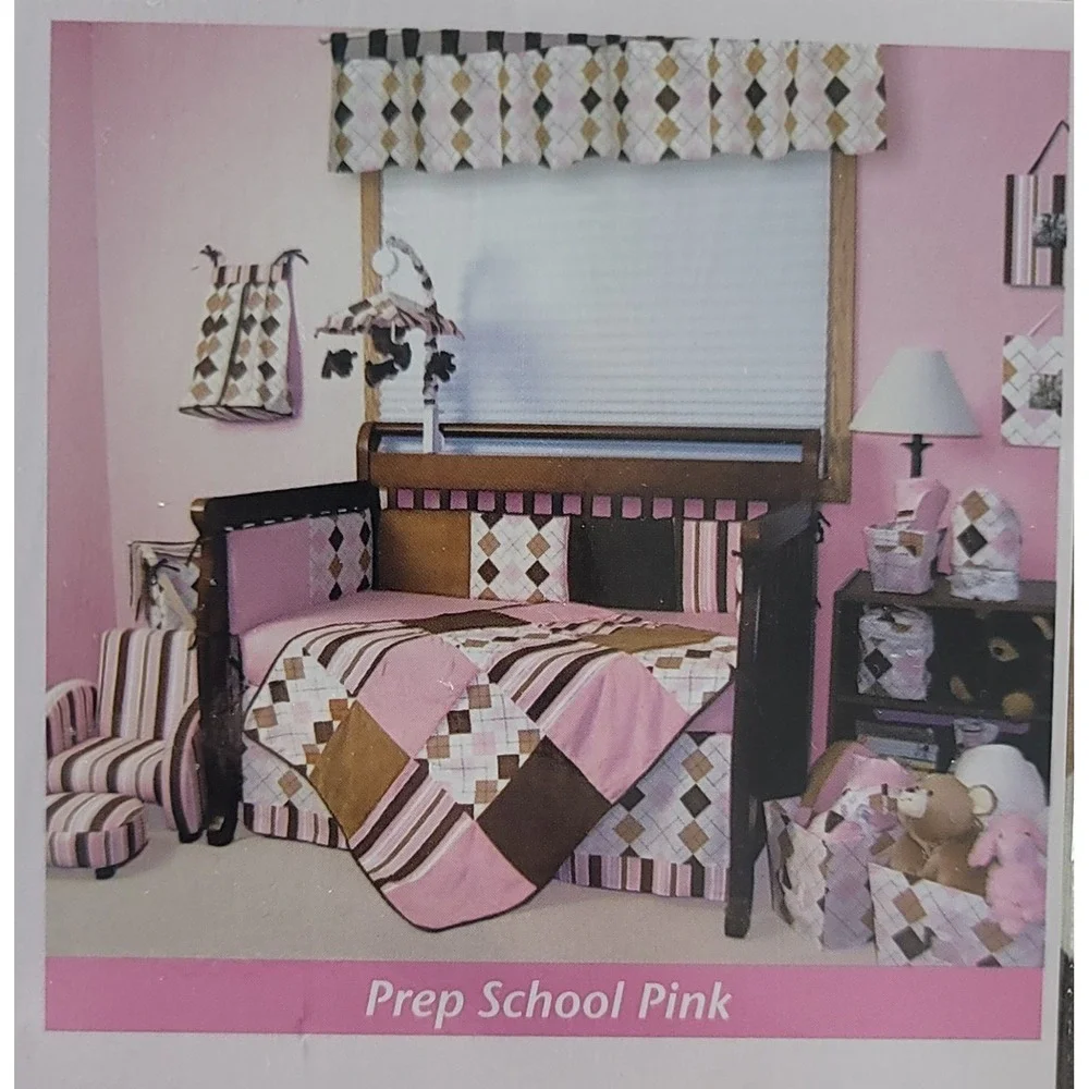 Trend Lab Baby Accessories Prep School Pink Tab Top Window Valance 53